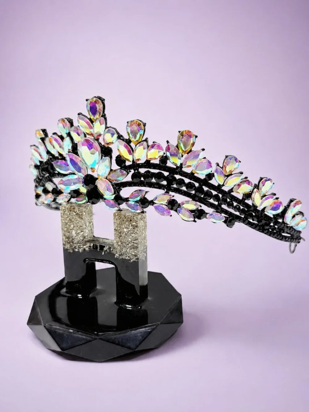 black AB tiara, Princess tiara, Halloween costume crown, Flower Girl Headband